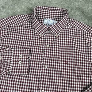 Southern Tide Shirt Mens Large Maroon Gingham Intercoastal Performance Sport